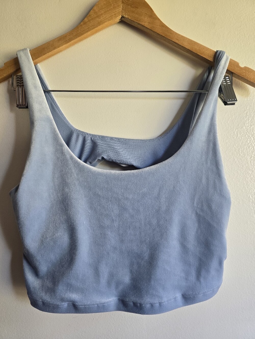 Athleta, Velvet Cut Out Crop, Pale Blue, Size Small, MSRP $65